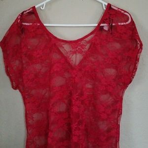Red Lace High Low Shirt